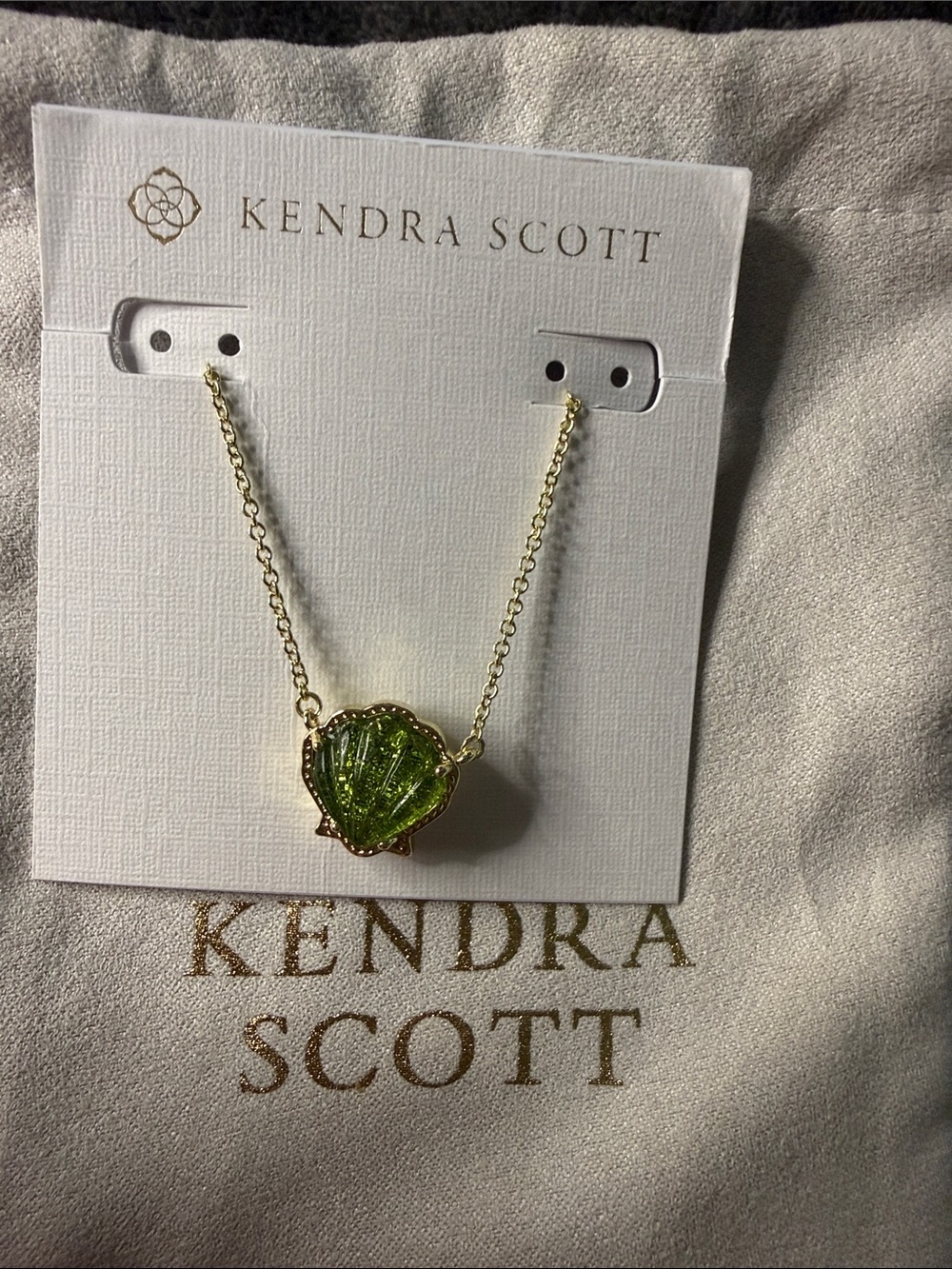 Kendra Scott Brynne Shell Gold Short Pendant Necklace Green & Gold
